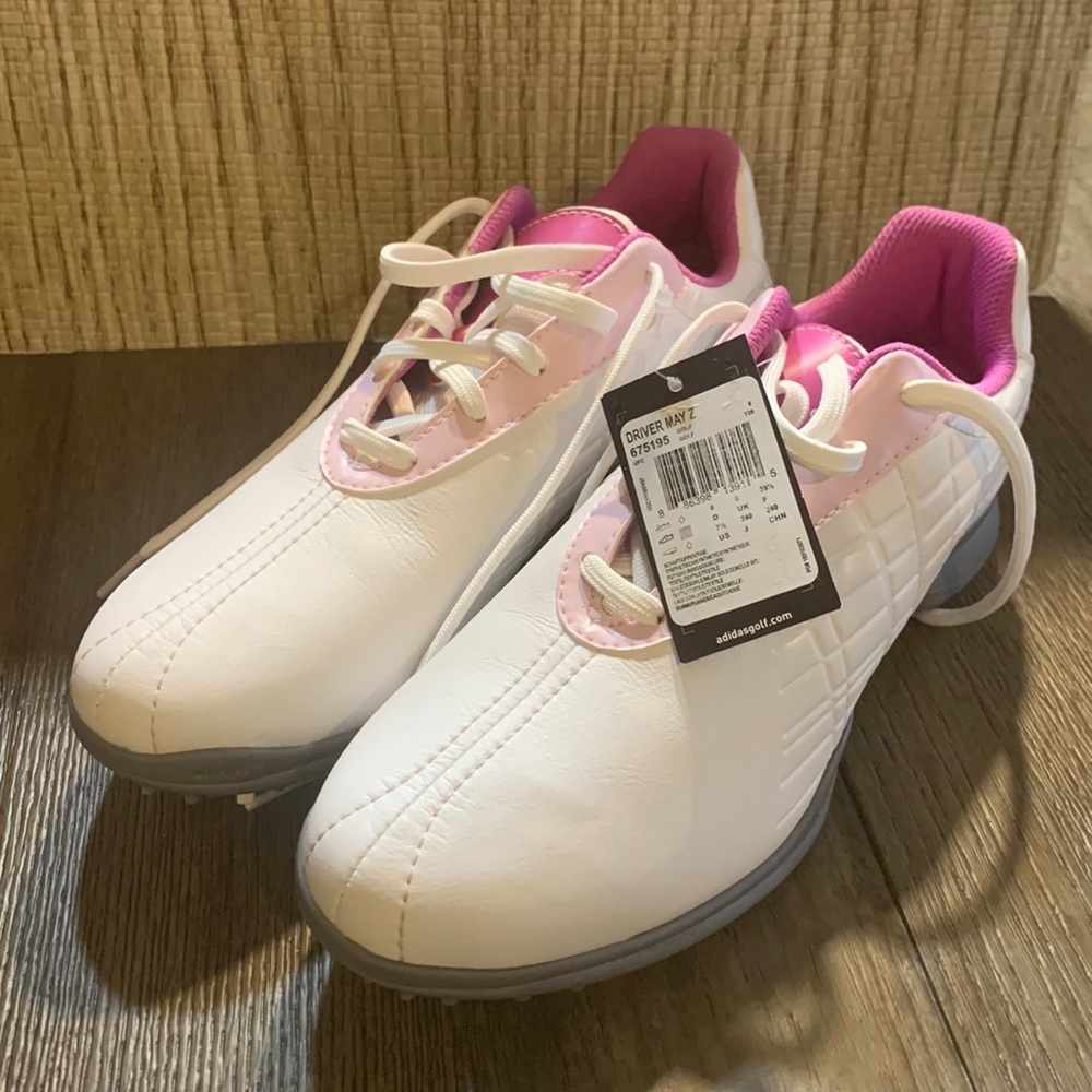 Adidas Womens Golf Shoes Driver May Z White Pink Gray Size 7.5 Medium